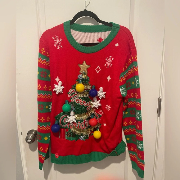 Woman Christmas Tree Ugly Sweater with light bulbs size large - Picture 1 of 5